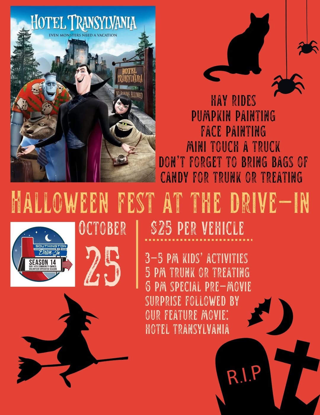 Past-year Halloween Fest at the Southington Drive-In: trunk-or-treat, hay rides, family movie