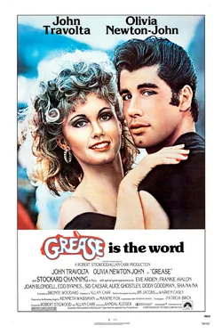 Theatrical poster for Grease (1978) showing Danny and Sandy in a Rydell-era summer setting.